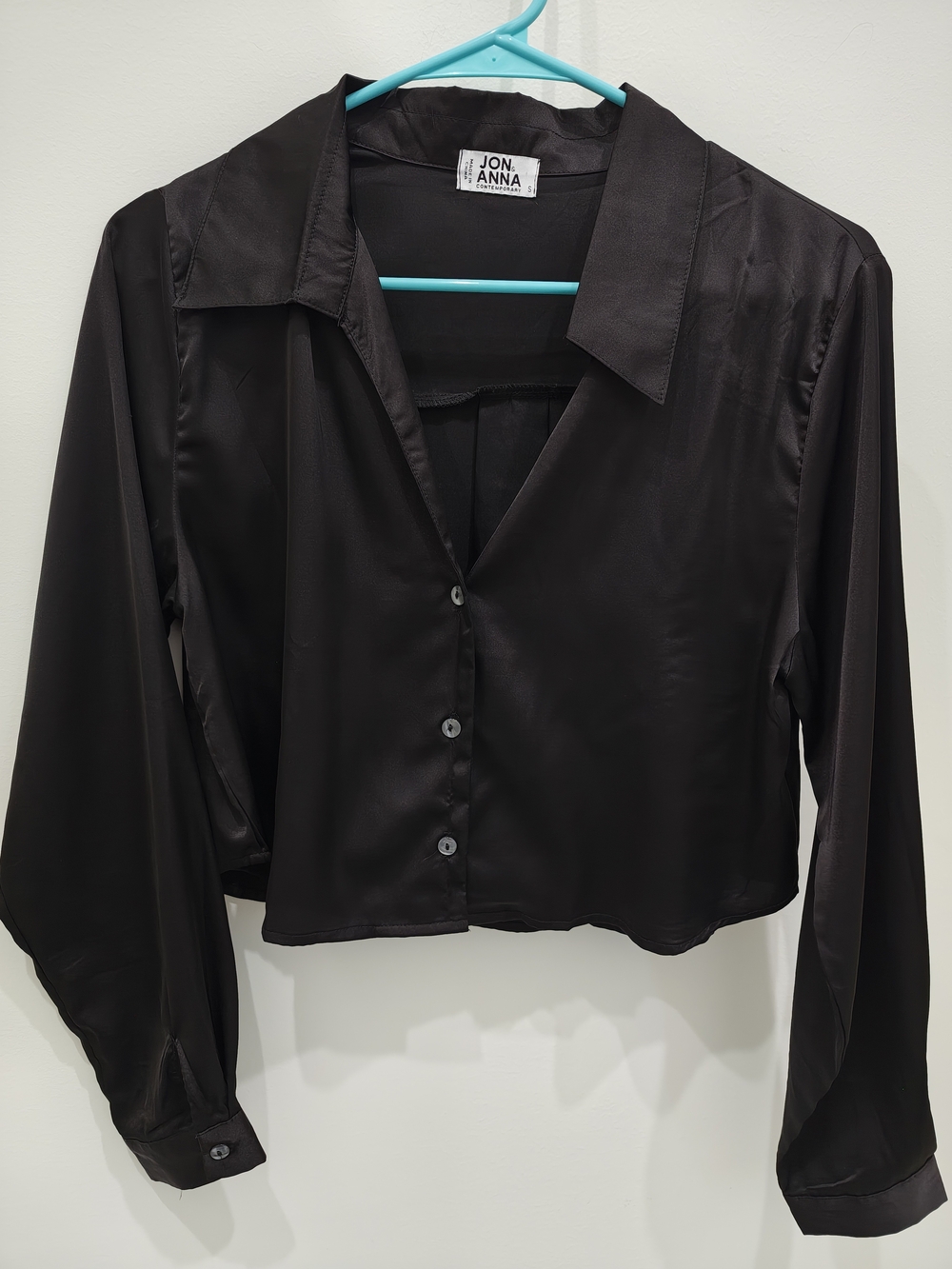 Jon & Anna Black Satin Button-Down Blouse